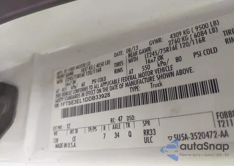 2013 Ford E-350 Super Duty Commercial из США, поврежденный, VIN 1FTSE3EL1DDB33928